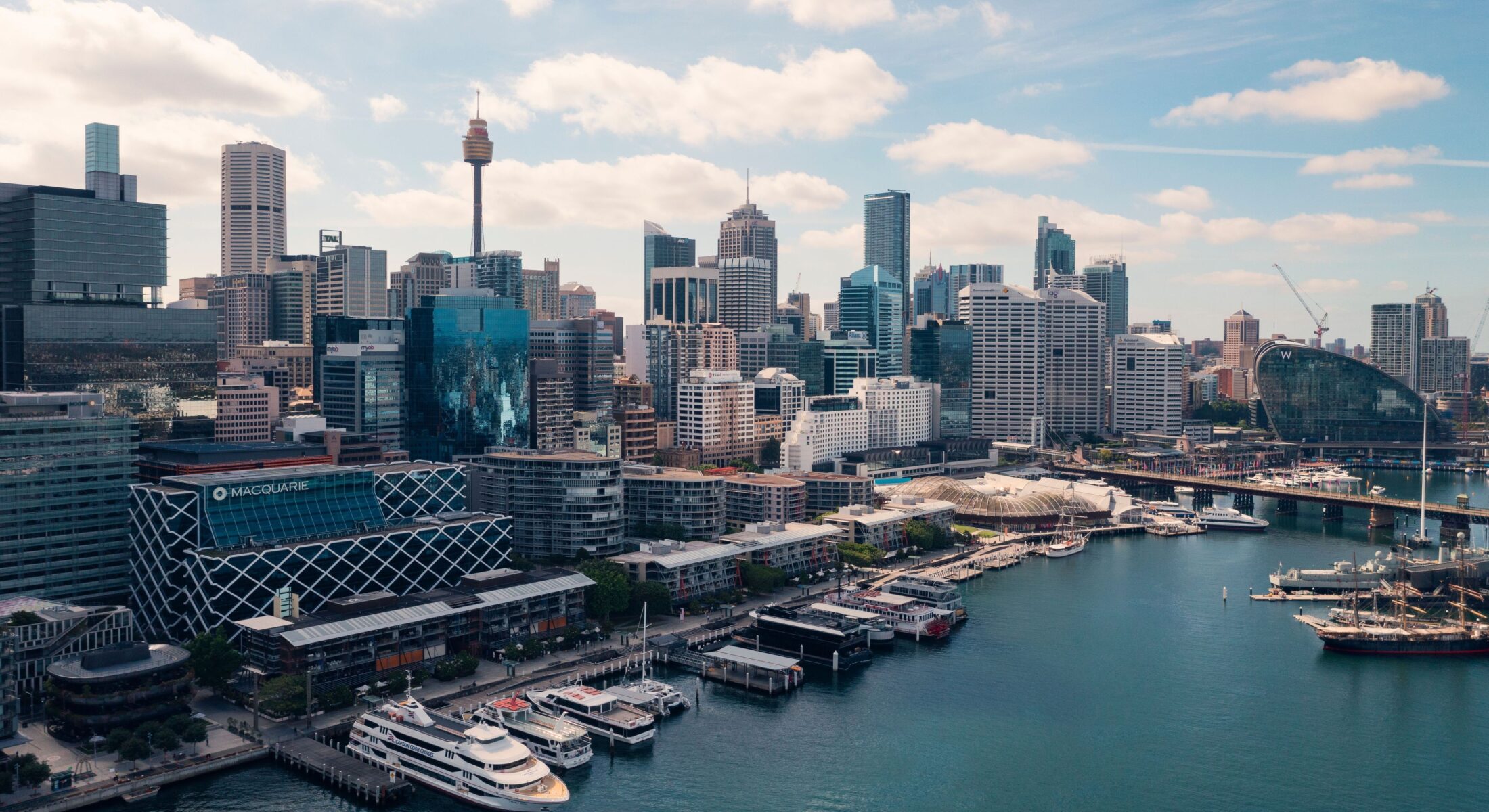City views featuring King Street Wharf, Cockle Bay, Darling Harbour and the Sydney CBD.